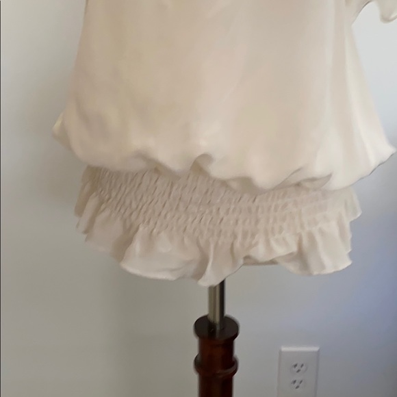 One shoulder size small flouncy cream silk top. - Picture 3 of 10